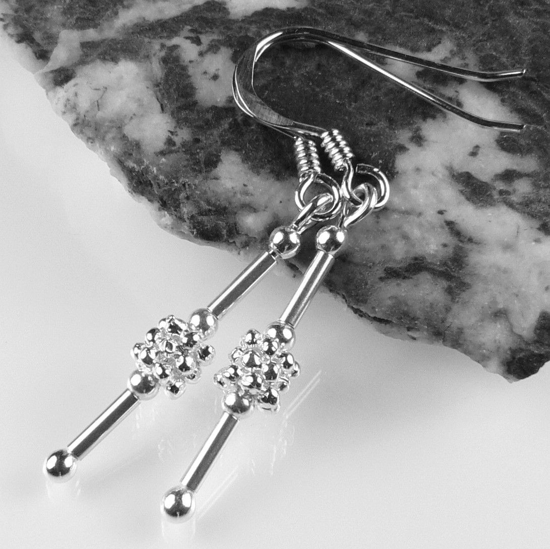 Sterling silver drop earrings, on either fish or kidney wires, in a gift box - tubes & 3 daisies