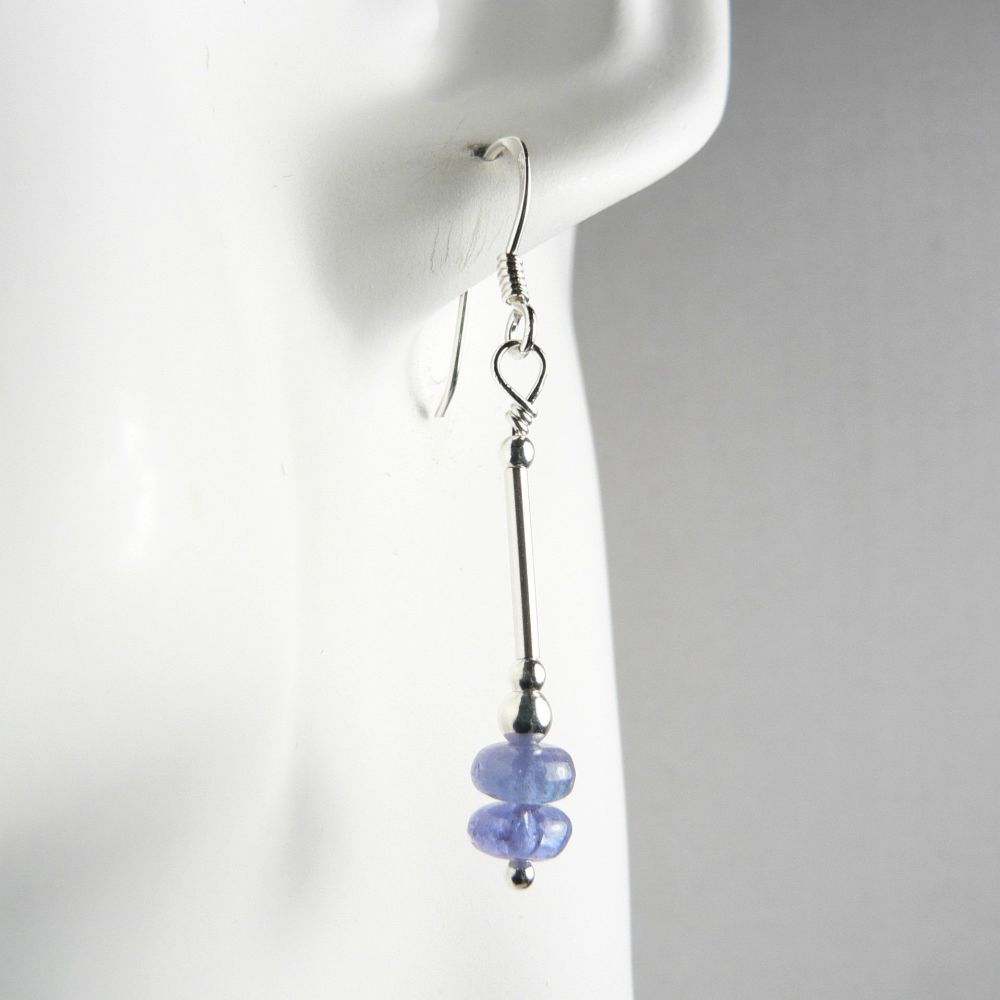 Sterling silver & Tanzanite semi-precious stone rondelle earrings, in a gift box (L)