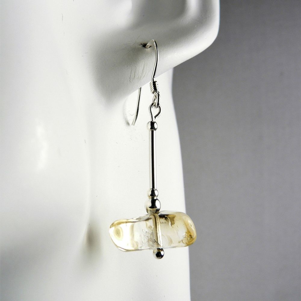 Sterling silver & Citrine semi-precious stone nugget earrings, in a gift box (L)