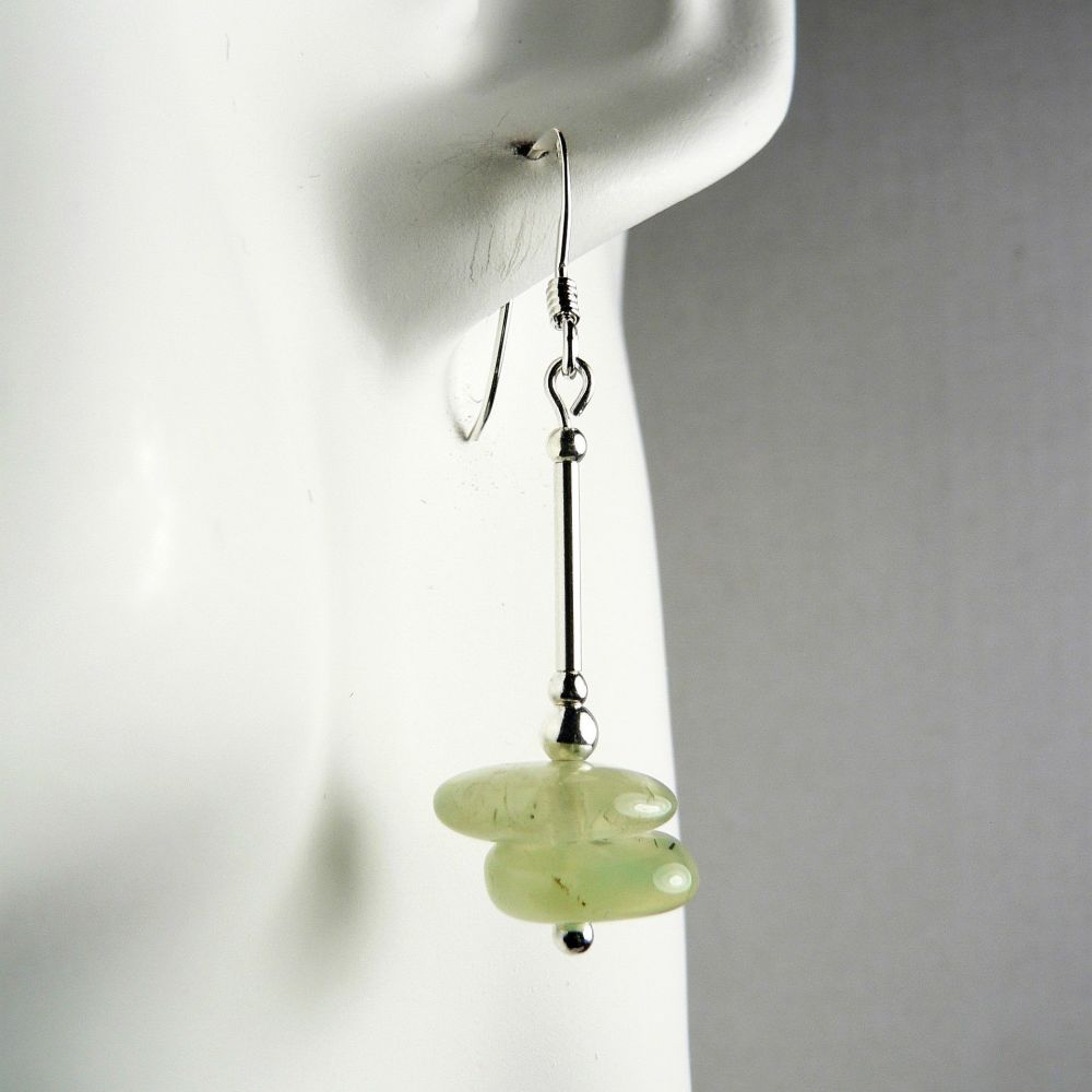 green prehnite semi precious stone slice earrings