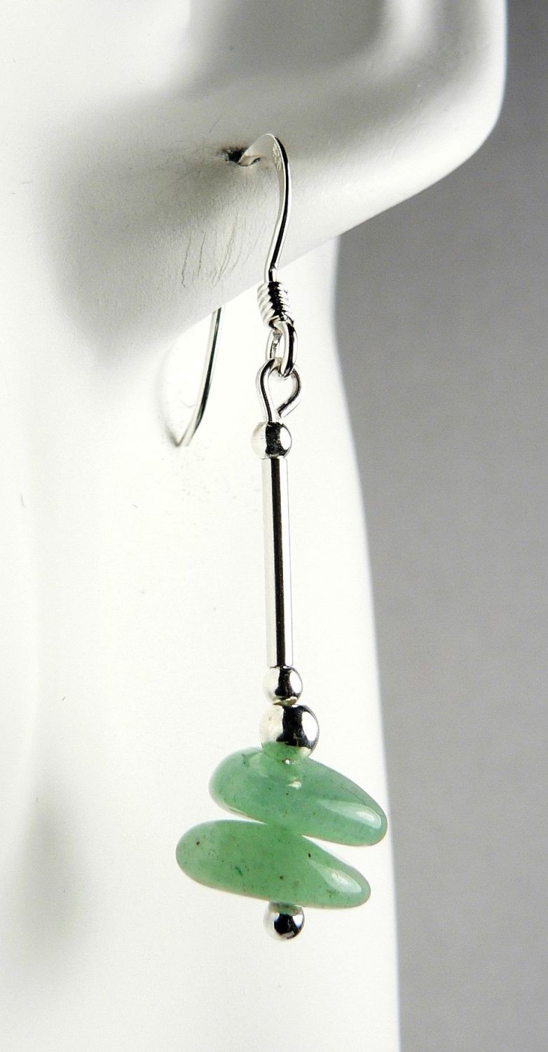 green aventurine semi precious stone slice earrings