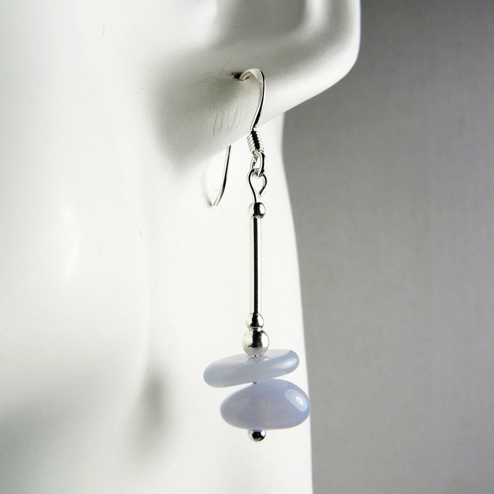 pale blue chalcedony semi precious stone slice earrings