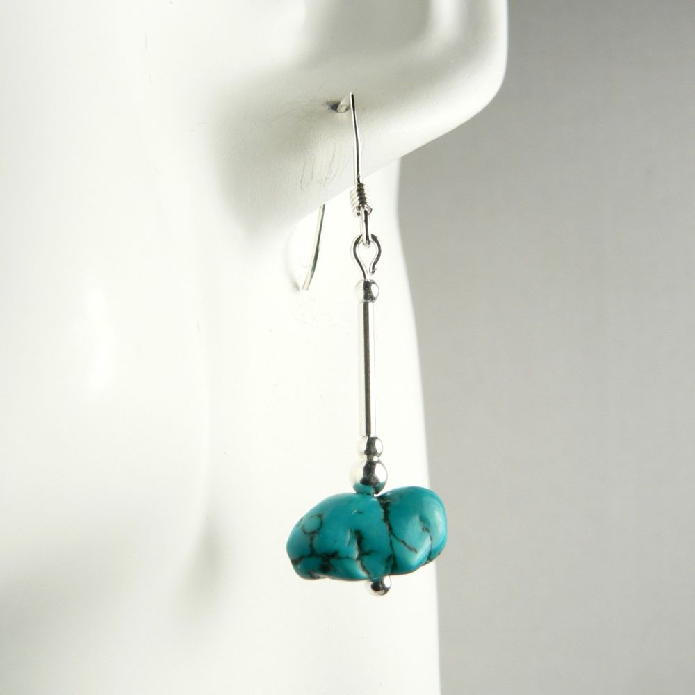 Sterling silver & Turquoise (stabilised) semi-precious stone nugget earrings, in a gift box (L)