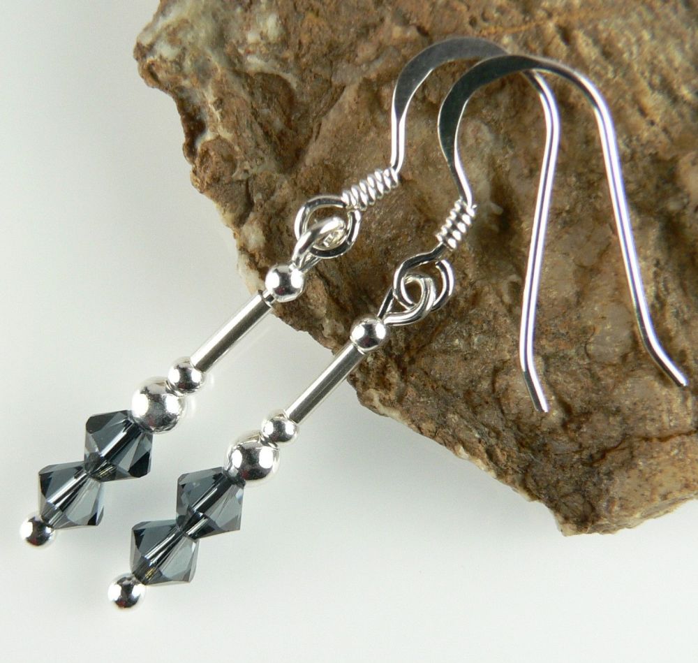 grey graphite swarovski earrings