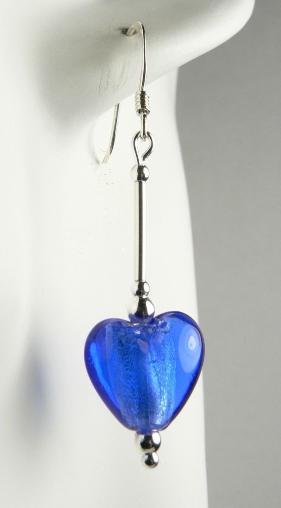 5 colour options - Pair of sterling silver 12mm (+/-) silver-foil glass heart earrings in a gift box (L)