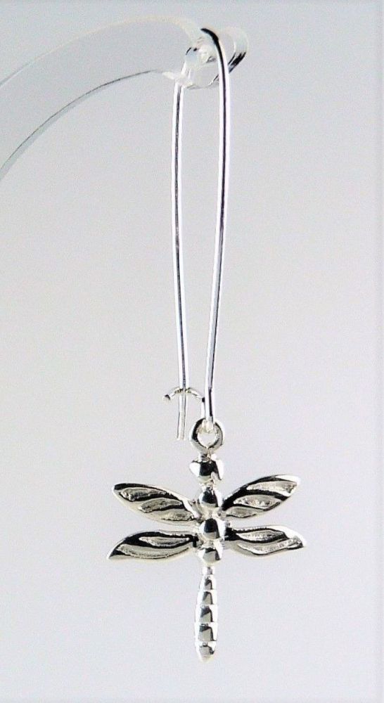 Pair of sterling silver 20mm dragonfly earrings, on kidney wires, in a gift box