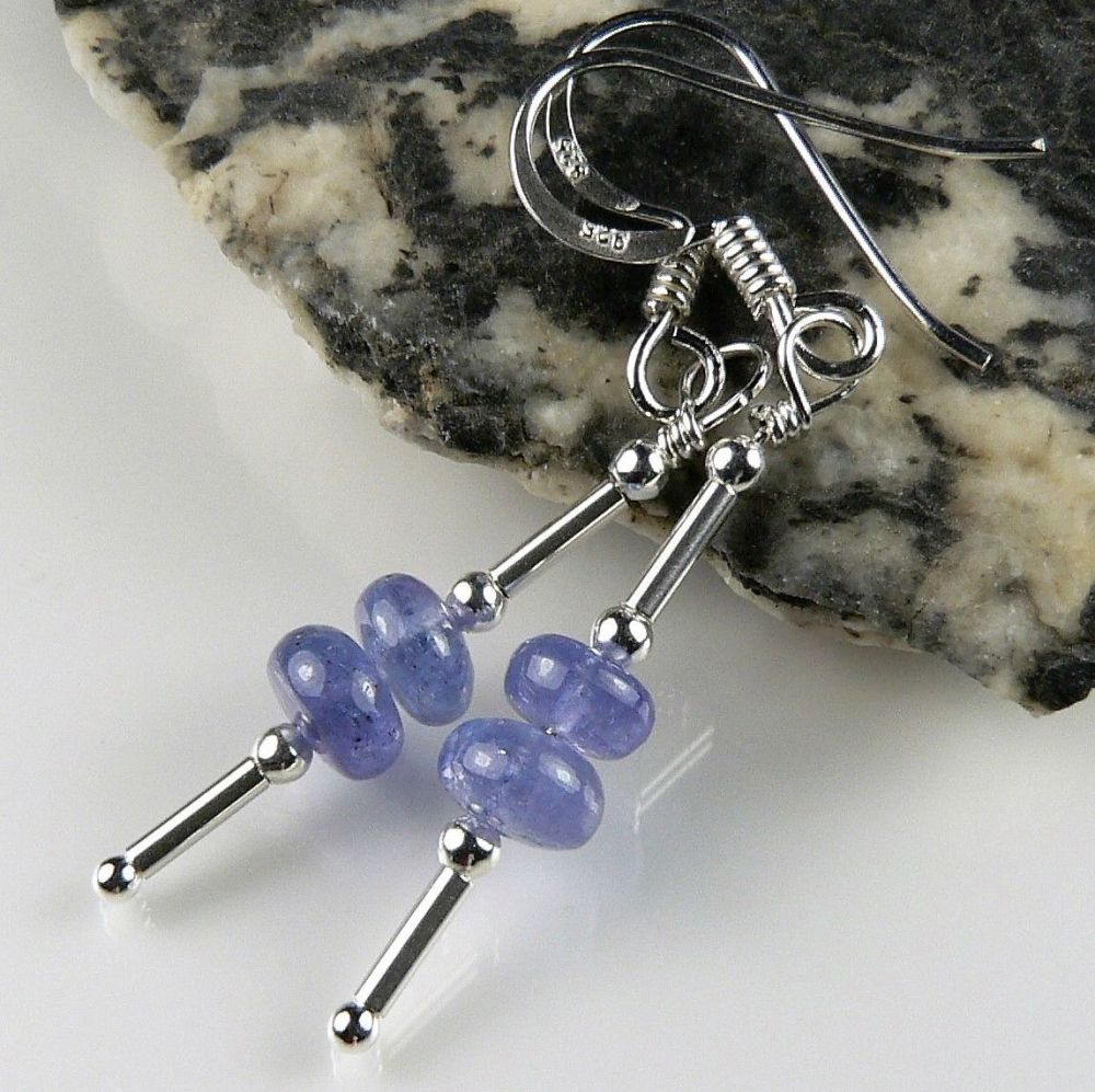 sterling silver blue purple tanzanite nugget earrings