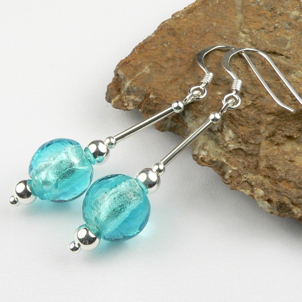 6 colour options - sterling silver 10mm (+/-) silver-foil glass earrings in a gift box - on kidney or fish wires (L)