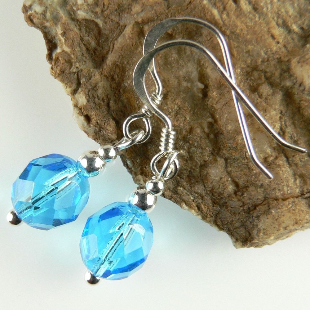 aquamarine fire polished czech glass earrings