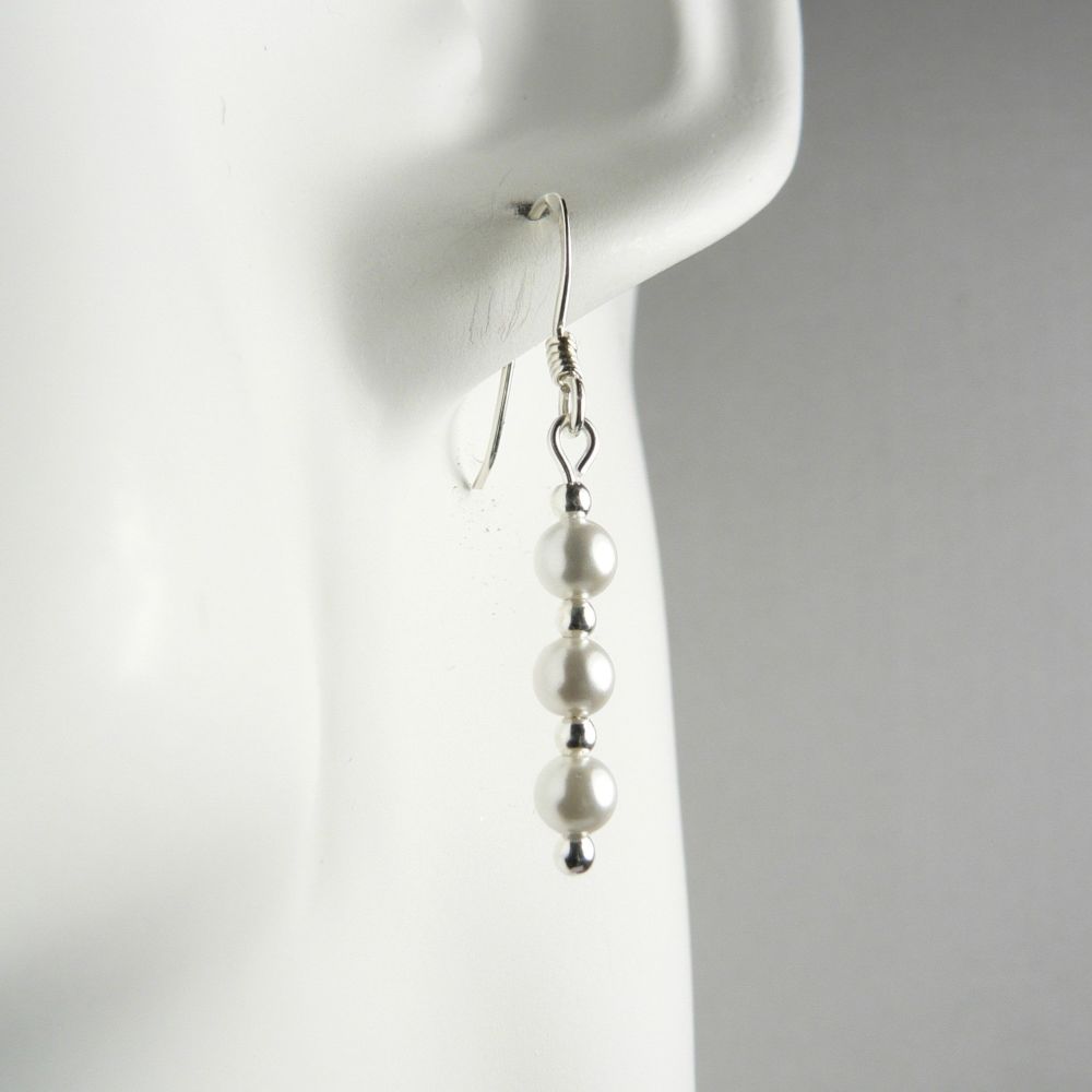 Sterling silver 4mm shell pearl drop earrings, in a gift box 