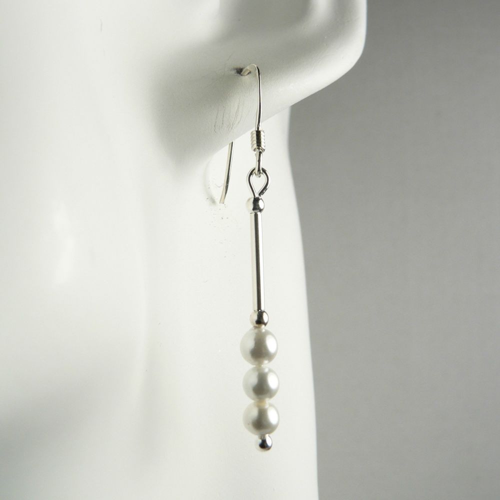 Pair of sterling silver 4mm shell pearl drop earrings, in a gift box  - choice of wires - available in white, light grey or midnight (L)