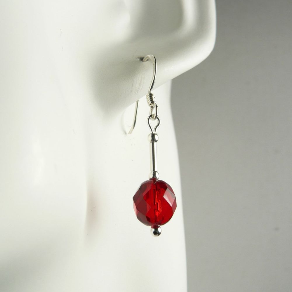 7 colour options - Sterling silver fire-polished Czech glass earrings, in a gift box - glass bead 8mm (+/-) (M)