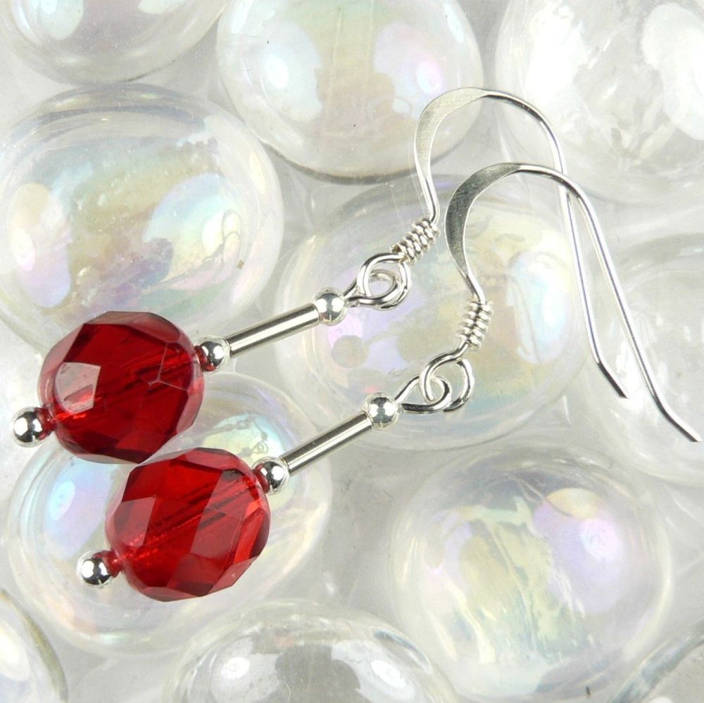 7 colour options - Sterling silver fire-polished Czech glass earrings, in a gift box - glass bead 8mm (+/-) (M)