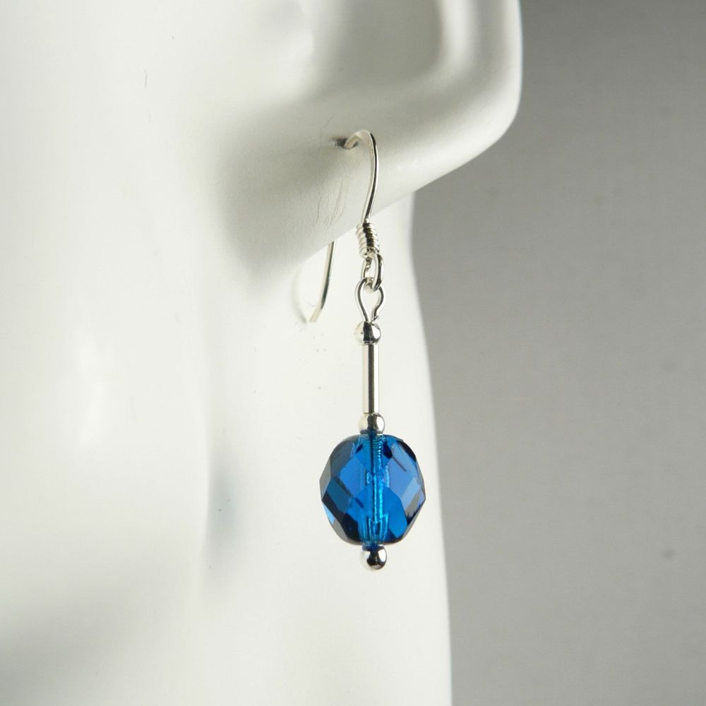 9 colour options - Sterling silver fire-polished Czech glass earrings, in a gift box - glass bead 8mm (+/-) (M)