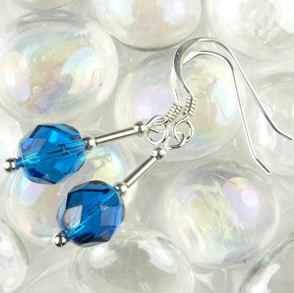 9 colour options - Sterling silver fire-polished Czech glass earrings, in a gift box - glass bead 8mm (+/-) (M)