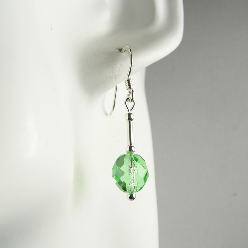 9 colour options - Sterling silver fire-polished Czech glass earrings, in a gift box - glass bead 8mm (+/-) (M)