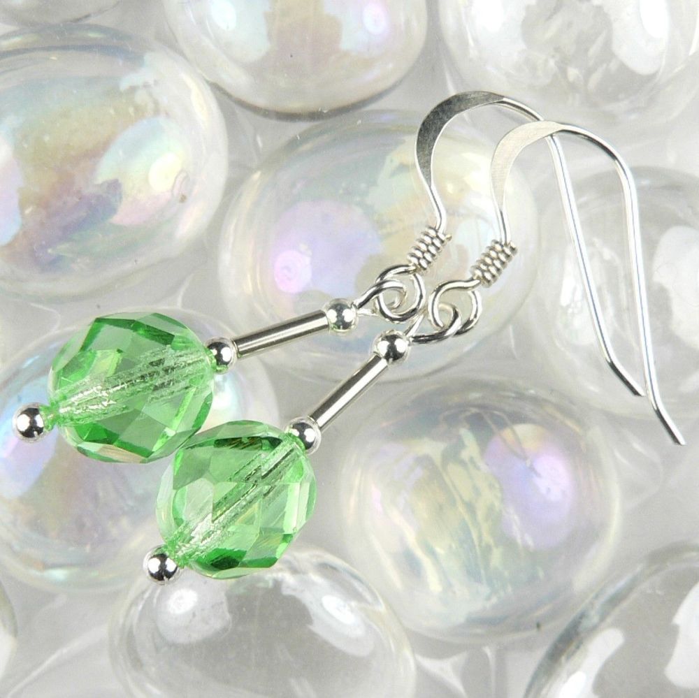 9 colour options - Sterling silver fire-polished Czech glass earrings, in a gift box - glass bead 8mm (+/-) (M)