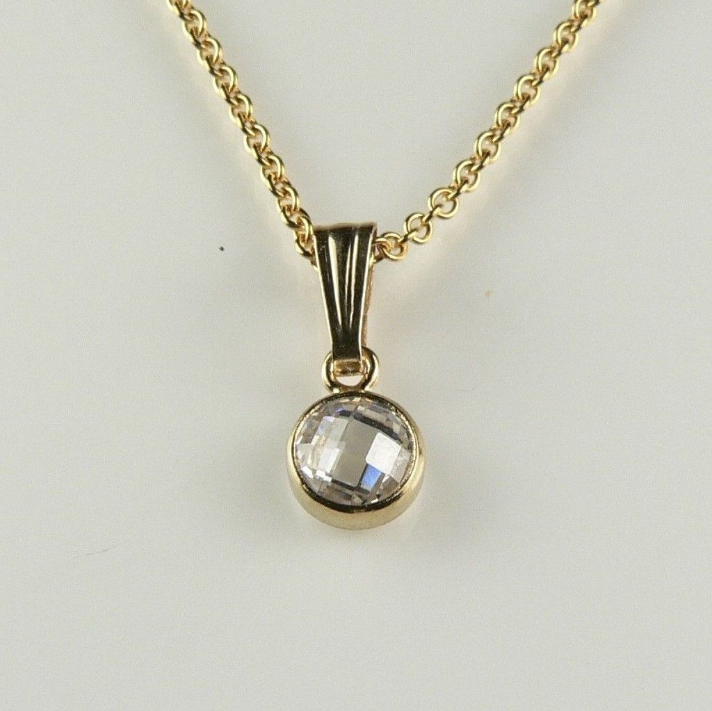 Dainty 14k, 1/20th gold filled & 4.5mm Cubic Zirconia stone necklace (18" fine trace chain), in a gift box (ref 10677)