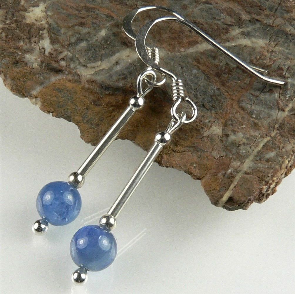 Sterling silver & 4mm (+/-) Kyanite semi-precious stone earrings, in a gift box (L)