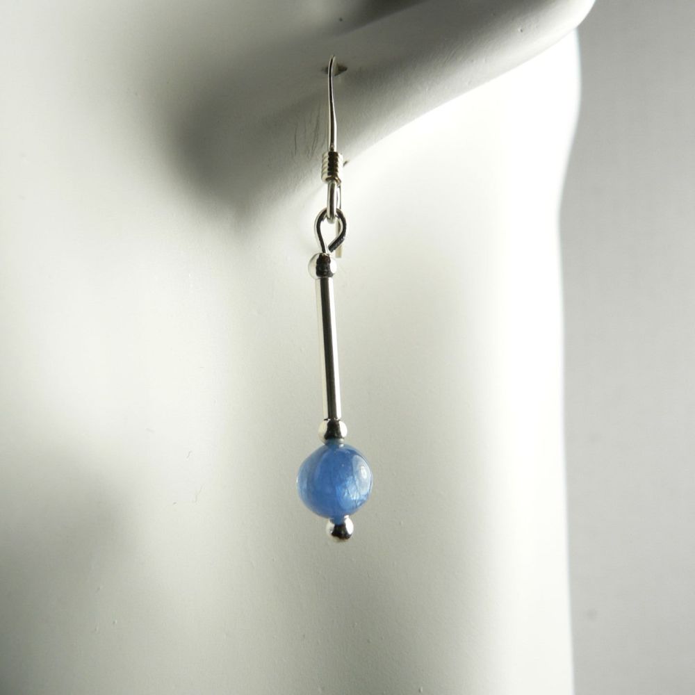 Sterling silver & 4mm (+/-) Kyanite semi-precious stone earrings, in a gift box (L)