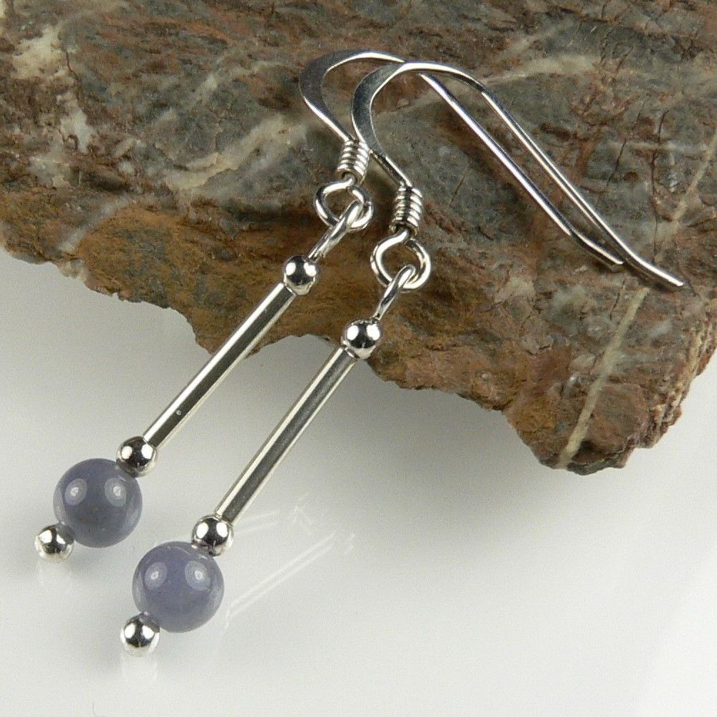 blue purple tanzanite semi precious stone earrings