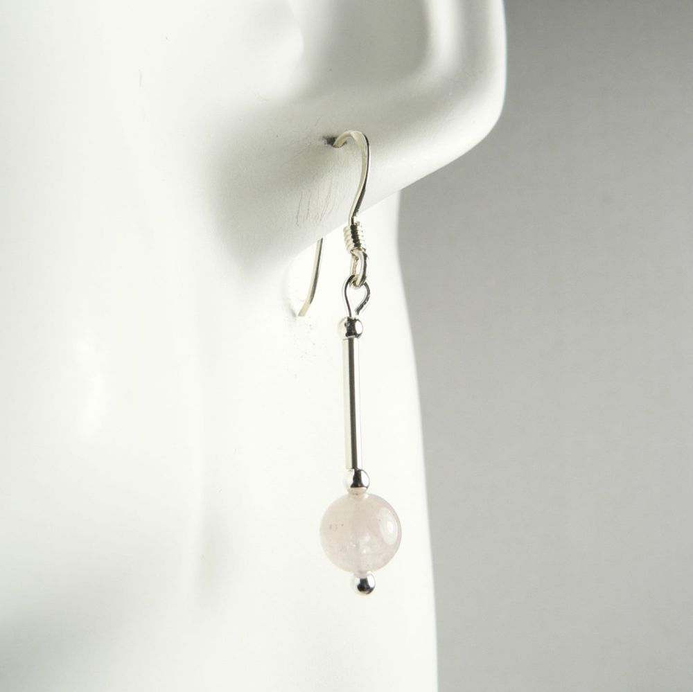 Sterling silver & 6mm (+/-) Morganite semi-precious stone earrings, in a gift box (L)