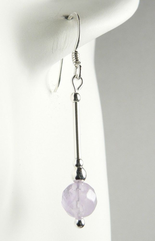 Sterling silver & 6mm (+/-) faceted Lavender/Cape Amethyst semi-precious stone earrings, in a gift box (L)