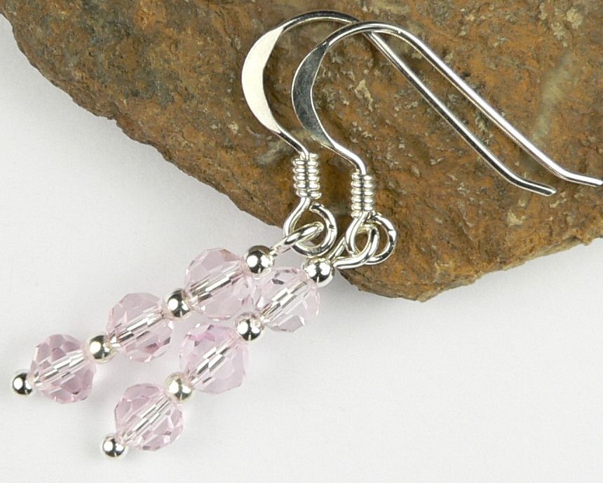 Sterling silver Czech glass earrings, in a gift box - faceted glass beads 4mm (+/-). Available on fish or kidney wires - Pale pink (10640)