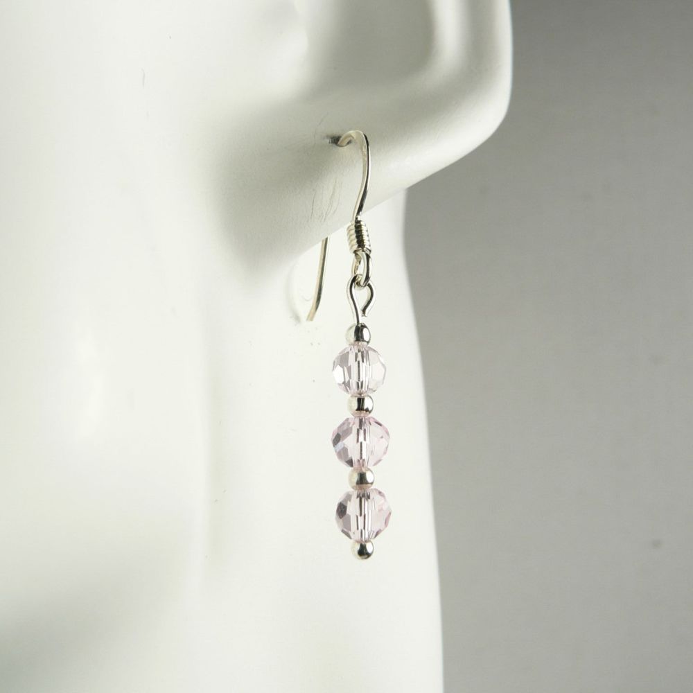 Sterling silver Czech glass earrings, in a gift box - faceted glass beads 4mm (+/-). Available on fish or kidney wires - Pale pink (10640)