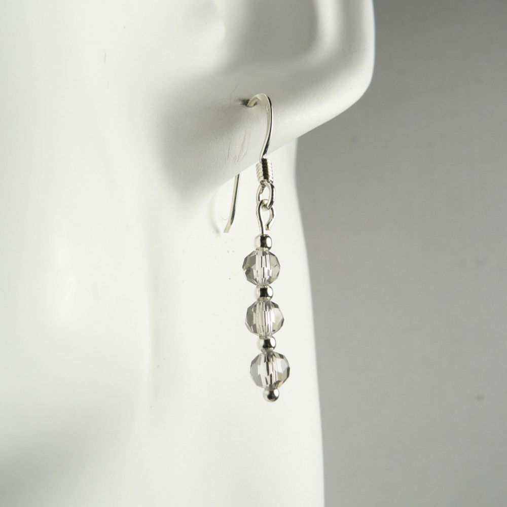 Sterling silver Czech glass earrings, in a gift box - faceted glass beads 4mm (+/-).  Available on fish or kidney wires - Grey (10618)