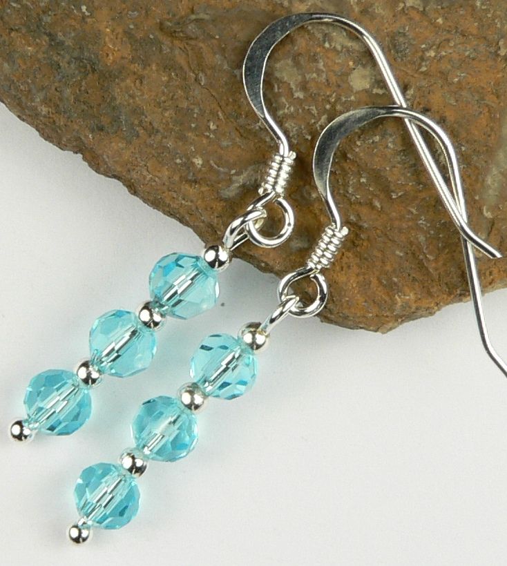 Sterling silver Czech glass earrings, in a gift box - faceted glass beads 4mm (+/-).  Available on fish or kidney wires - Cyan (10601)