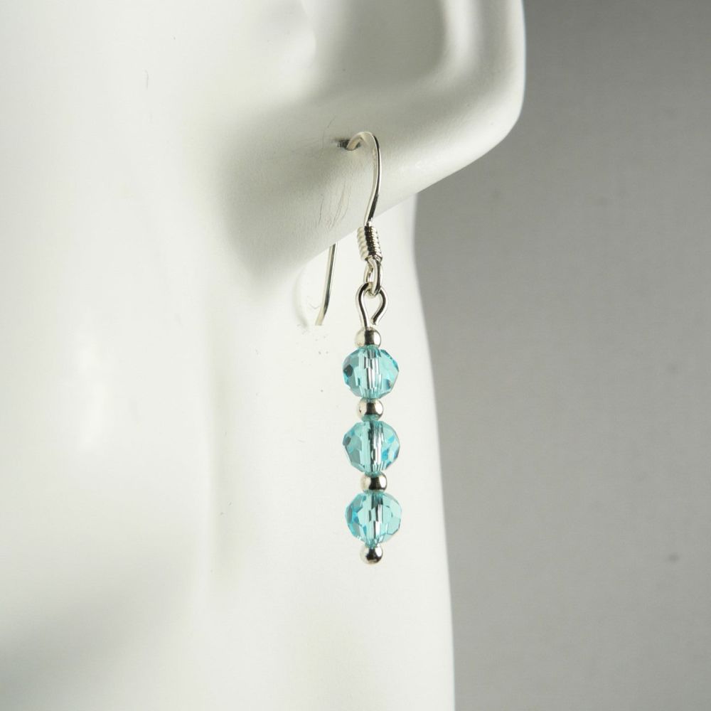 Sterling silver Czech glass earrings, in a gift box - faceted glass beads 4mm (+/-).  Available on fish or kidney wires - Cyan (10601)