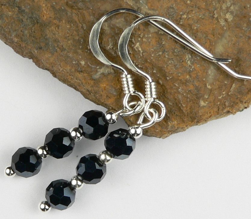 Sterling silver Czech glass earrings, in a gift box - faceted glass beads 4mm (+/-).  Available on fish or kidney wires - Blue/black (10646