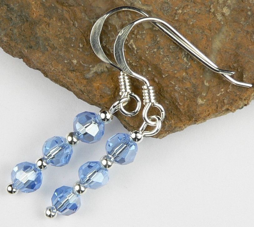 Sterling silver Czech glass earrings, in a gift box - faceted glass beads 4mm (+/-).  Available on fish or kidney wires - Blue (10649)