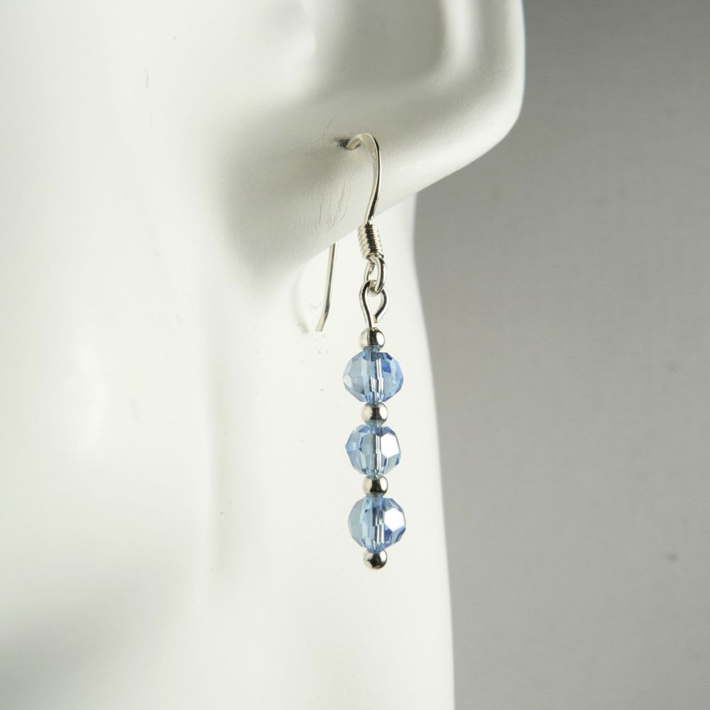 Sterling silver Czech glass earrings, in a gift box - faceted glass beads 4mm (+/-).  Available on fish or kidney wires - Blue (10649)