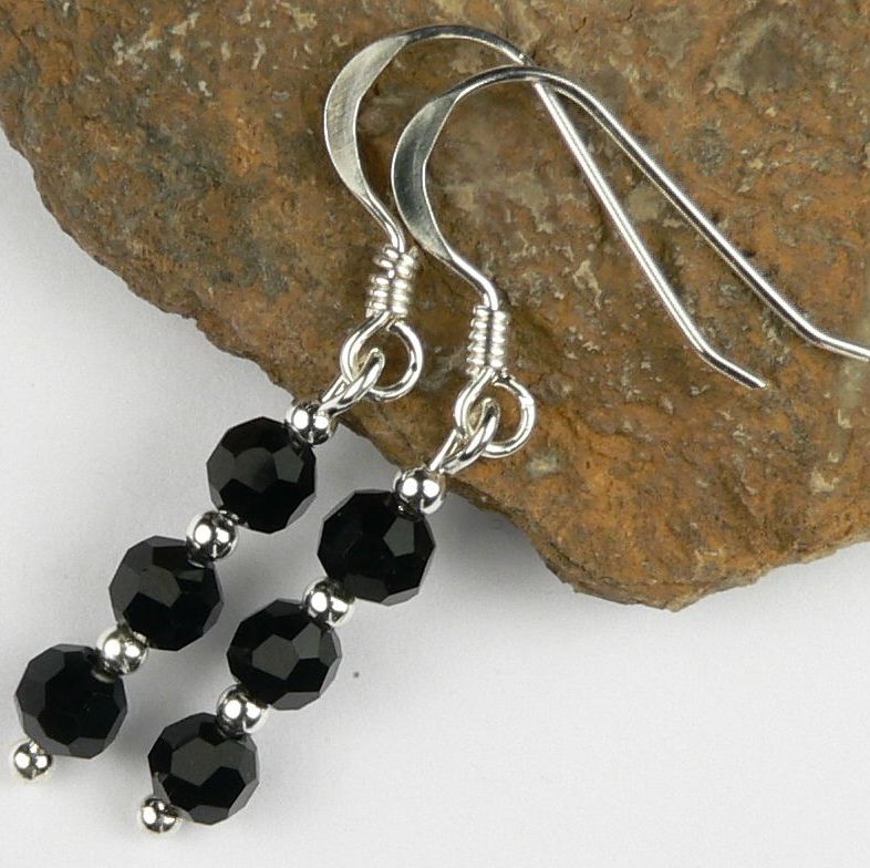 Sterling silver Czech glass earrings, in a gift box - faceted glass beads 4mm (+/-).  Available on fish or kidney wires - Black (10689)