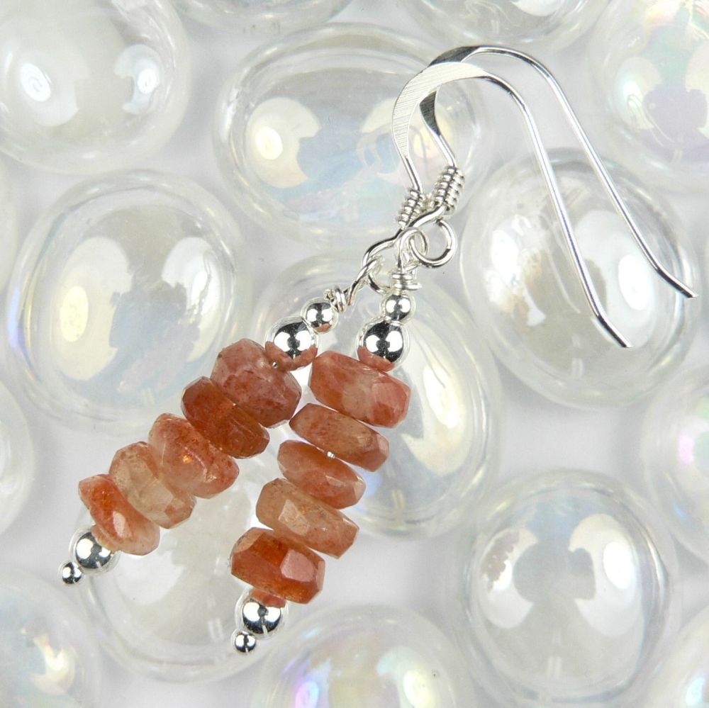 Sterling silver faceted rondelle Sunstone semi-precious stone earrings, in a gift box  (stones: 4mm +/-)