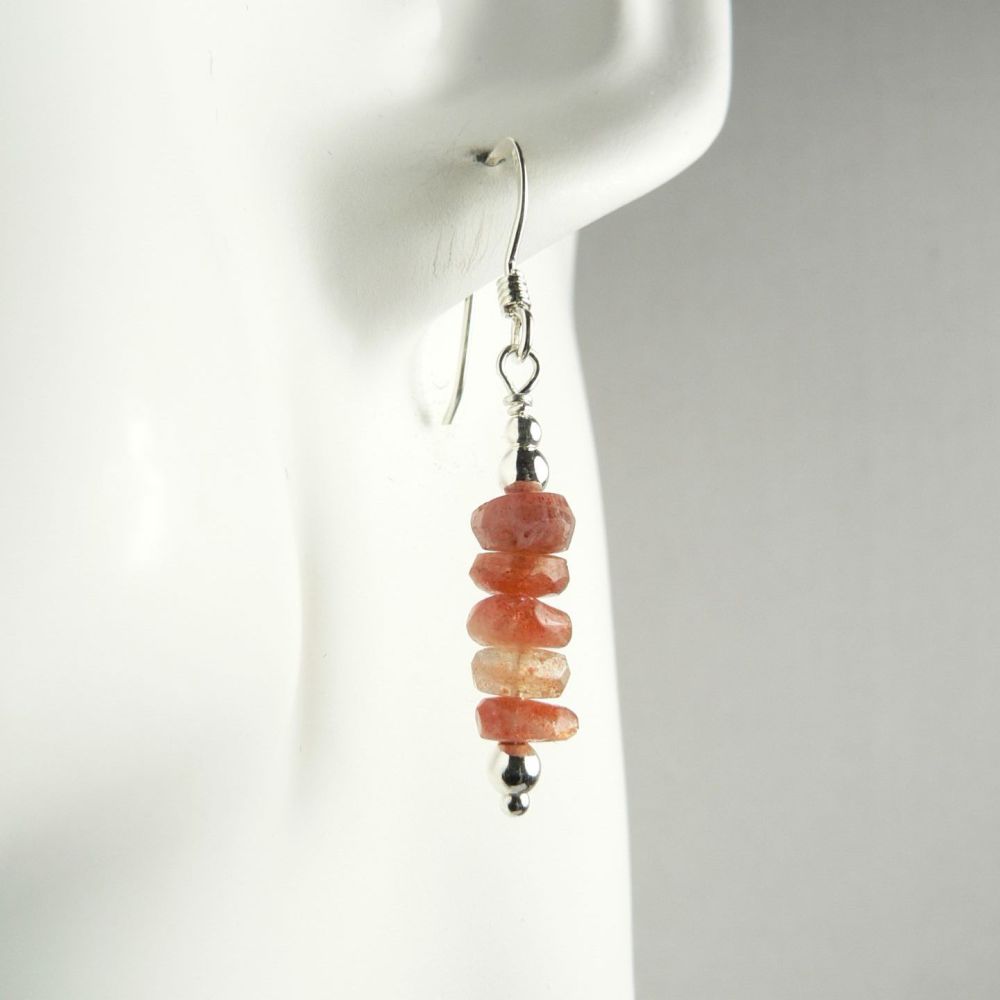 Sterling silver faceted rondelle Sunstone semi-precious stone earrings, in a gift box  (stones: 4mm +/-)