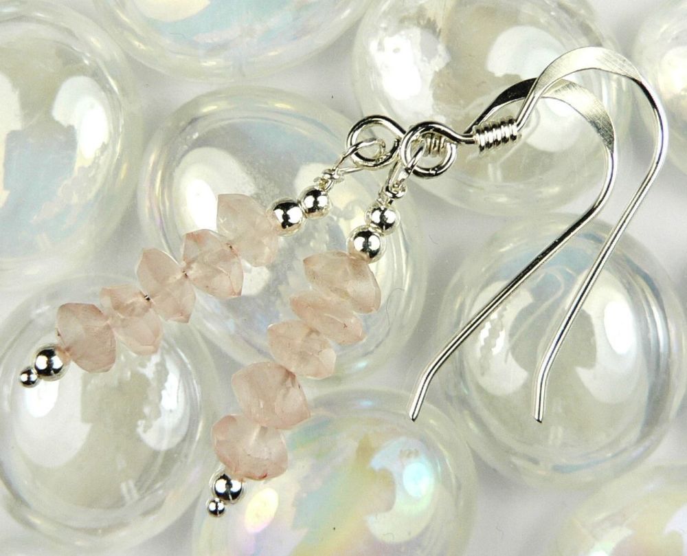 rondelle pale pink rose quartz earrings