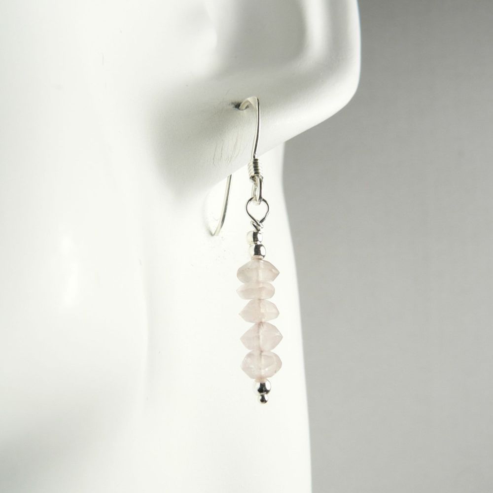 Sterling silver rondelle Rose Quartz semi-precious stone earrings, in a gift box  (stones: 4mm +/-)