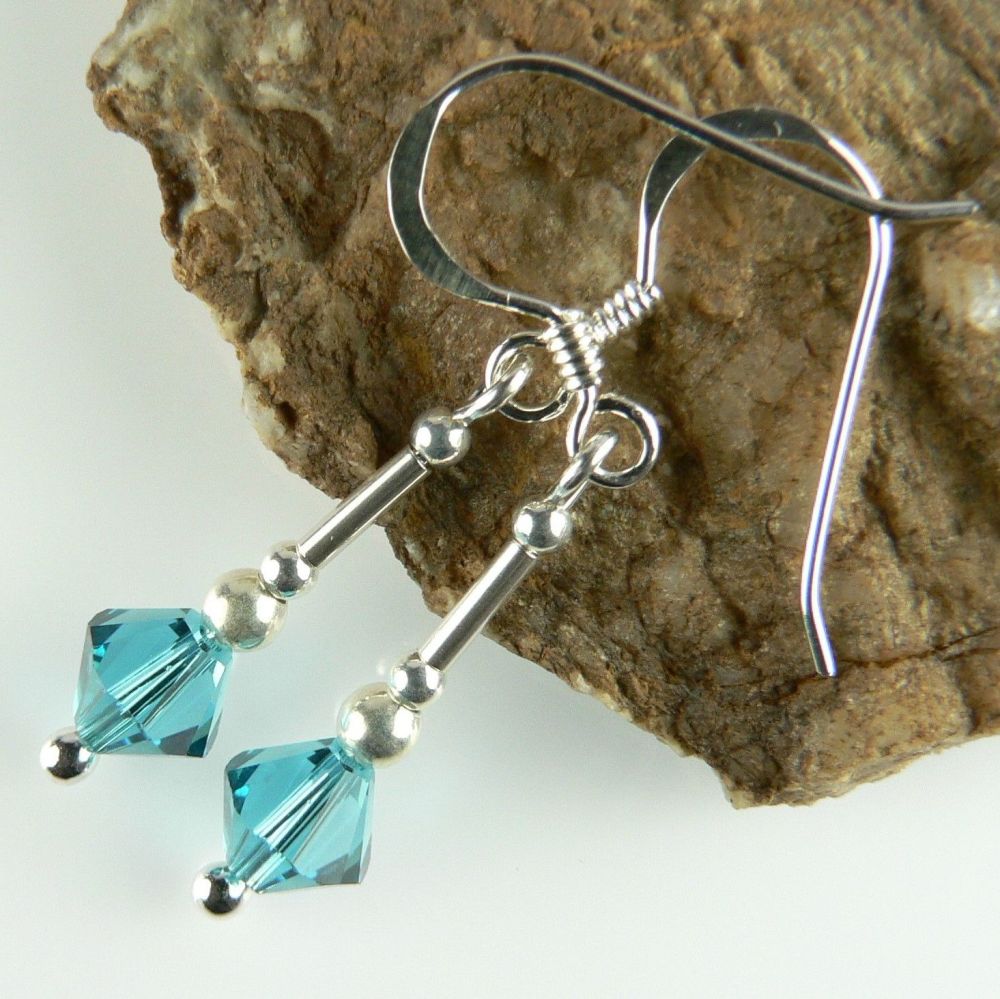 Earrings made with blue Indicolite Swarovski Elements