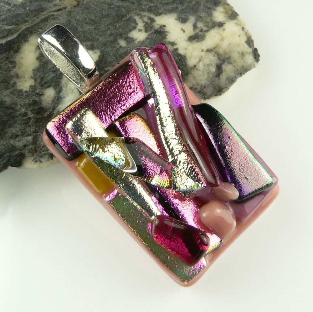 pink textured genuine dichroic glass penant