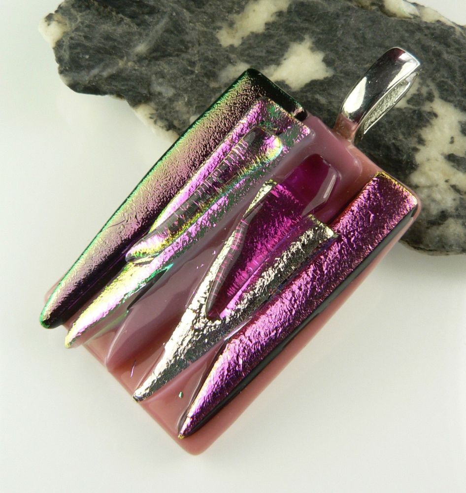 pink textured genuine dichroic glass pendant