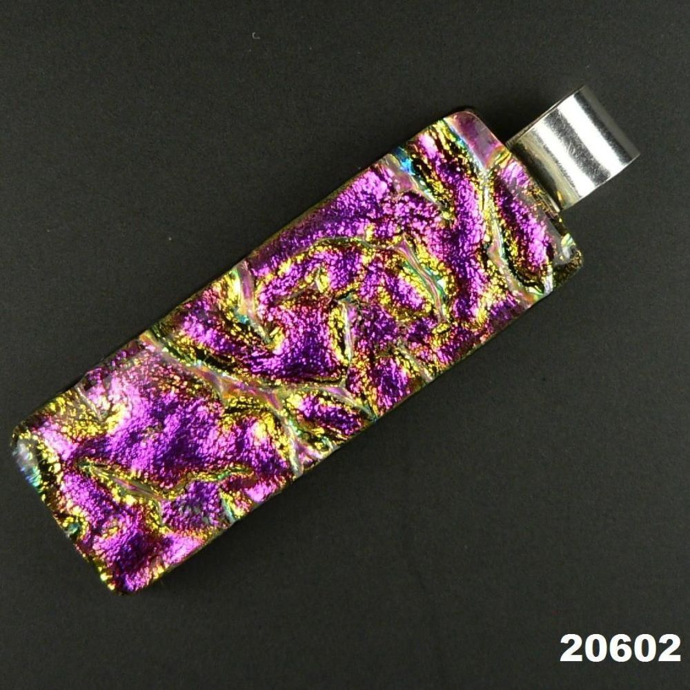 4.6cm sterling silver Dichroic glass pendant, with leather cord & gift box (#20602)