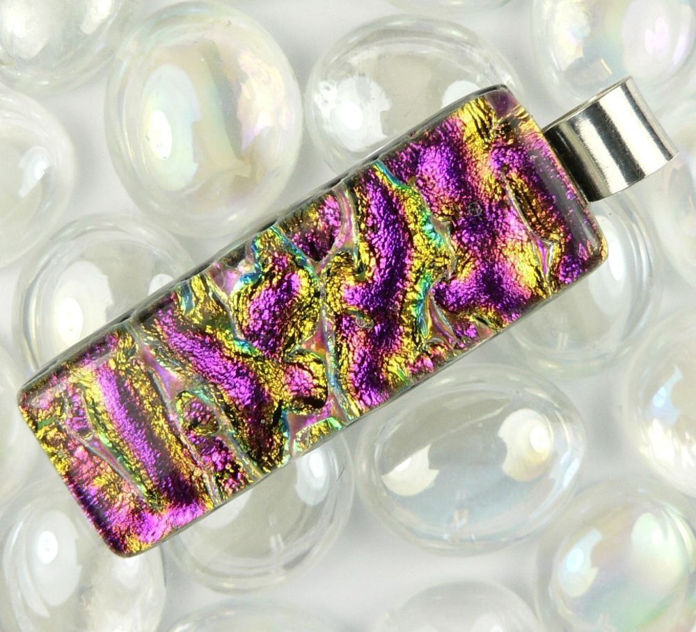 4.7cm sterling silver Dichroic glass pendant, with leather cord & gift box (#11002)