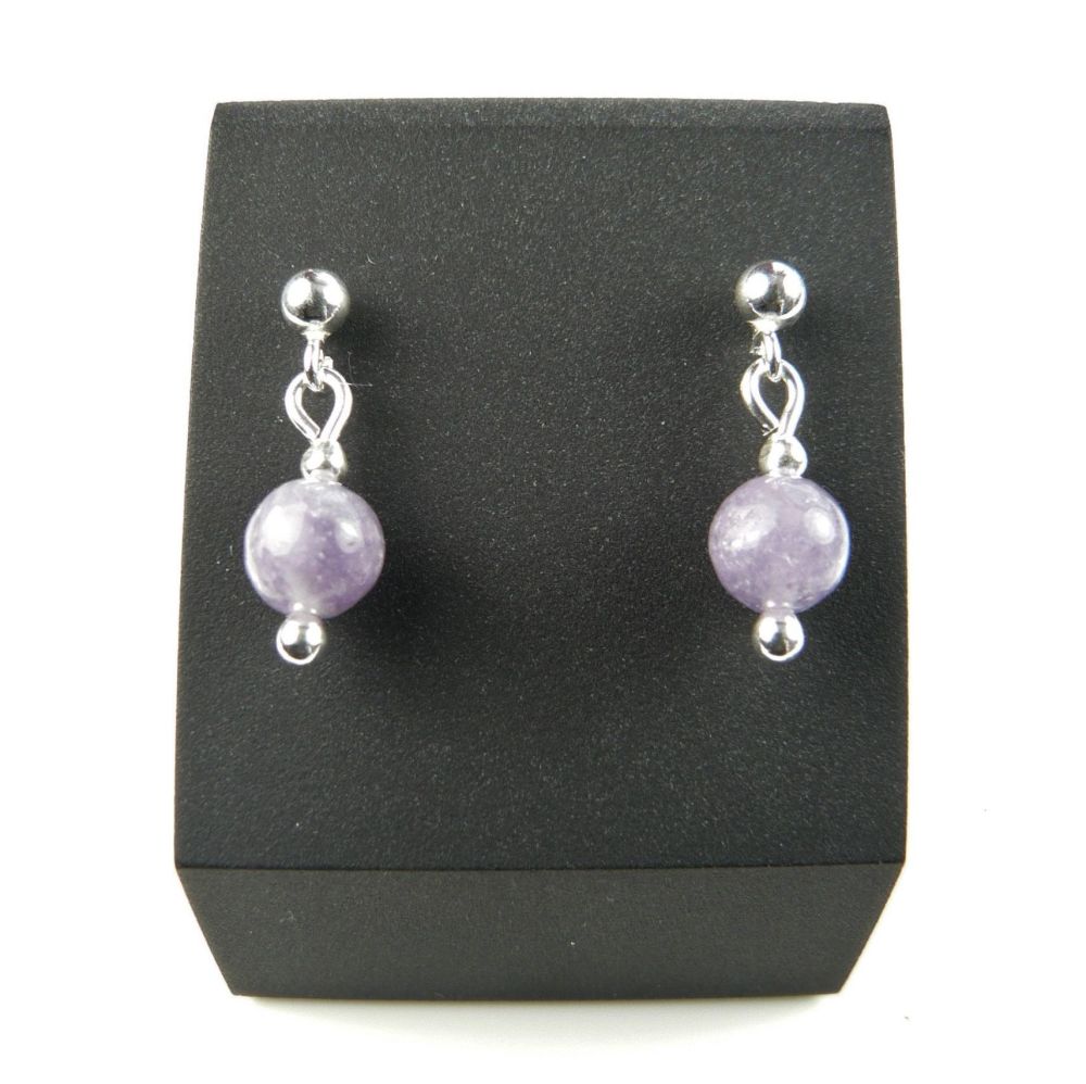 Sterling silver & 6mm (+/-) pale mauve Tourmaline A-Grade semi-precious stone drop earrings, in a gift box (9007)