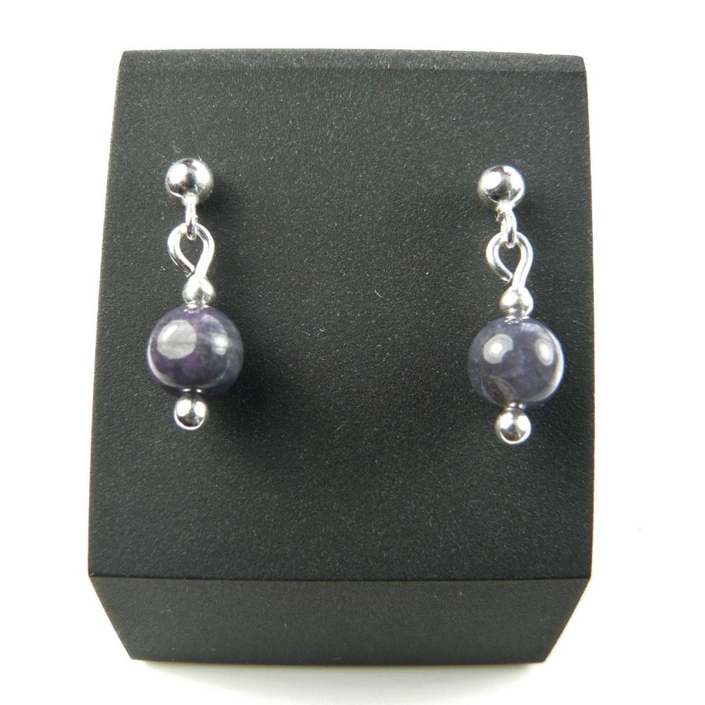 Sterling silver & 6mm (+/-) Tourmaline A-Grade semi-precious stone drop earrings, in a gift box (9037)