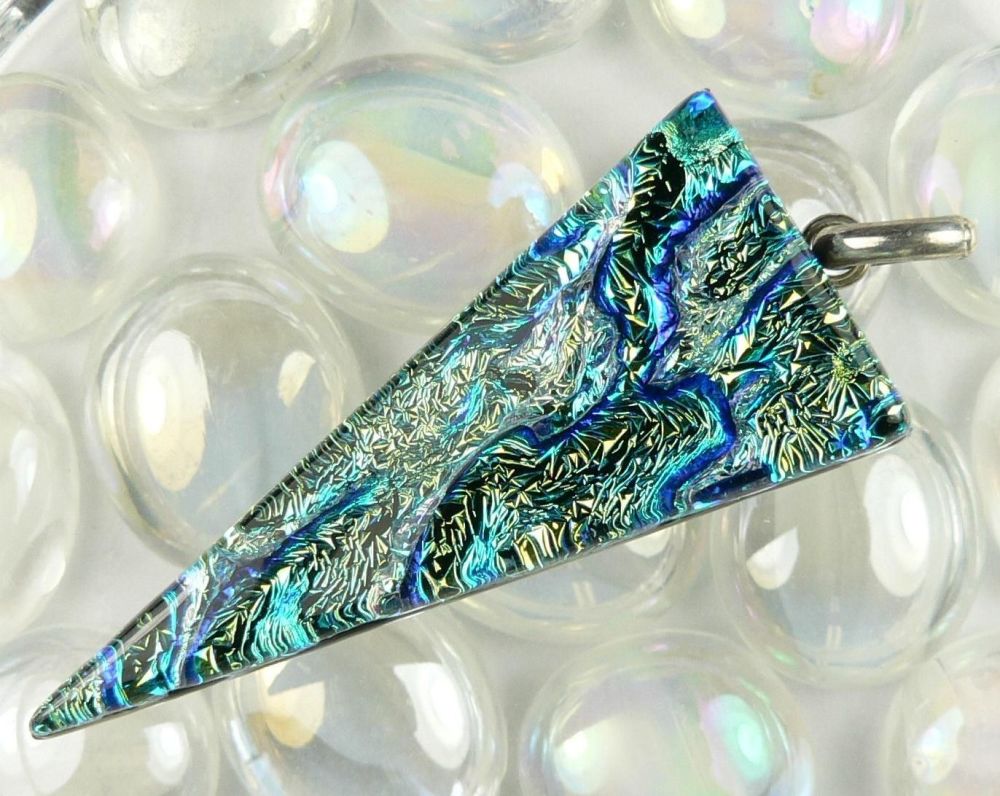 handcrafted green blue dichroic glass pendant