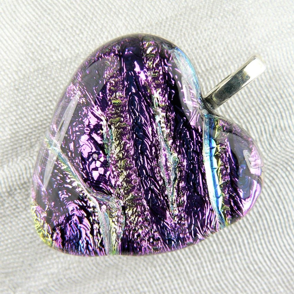 handcrafted pink dichroic glass heart pendant