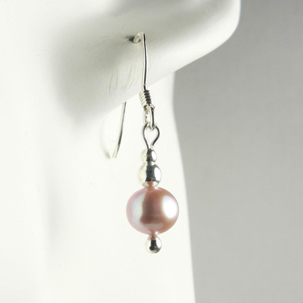 freshwater natural pink pearl earrings